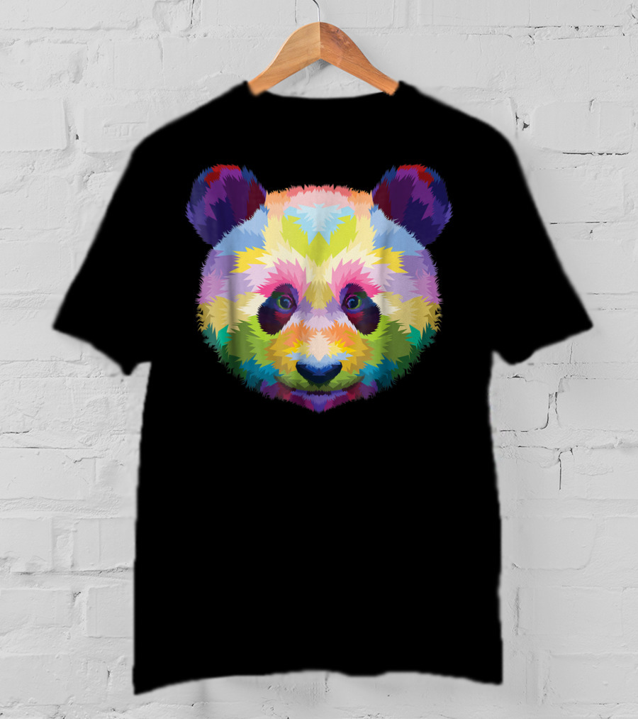 Colorful Pop Art Style Panda Head Vibrant Palette T-Shirt
