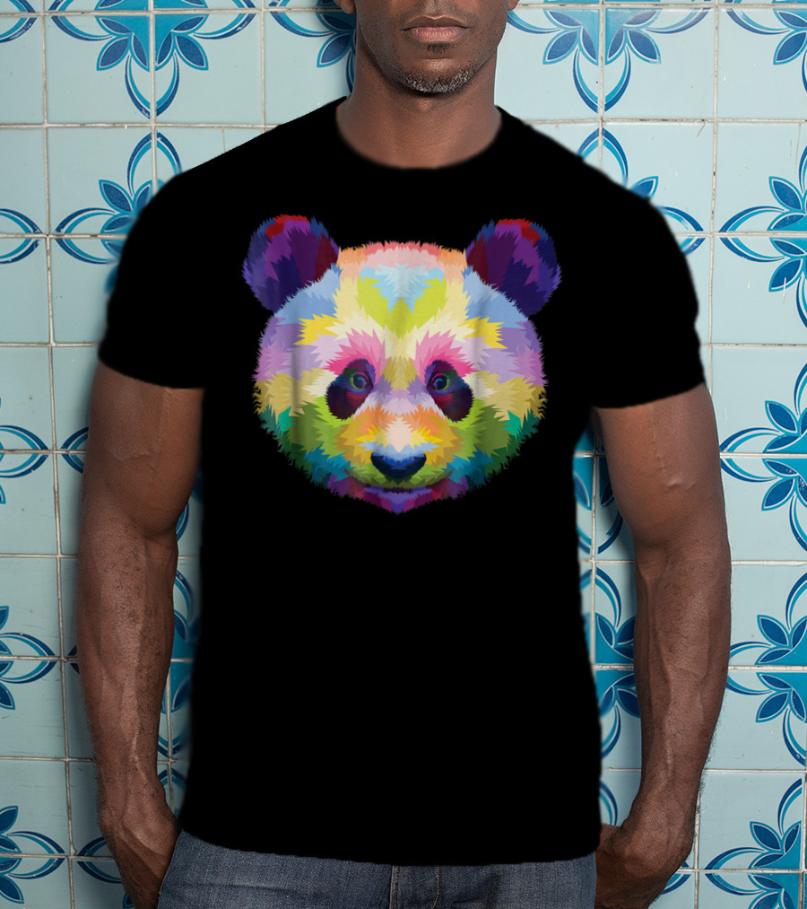 Colorful Pop Art Style Panda Head Vibrant Palette T-Shirt