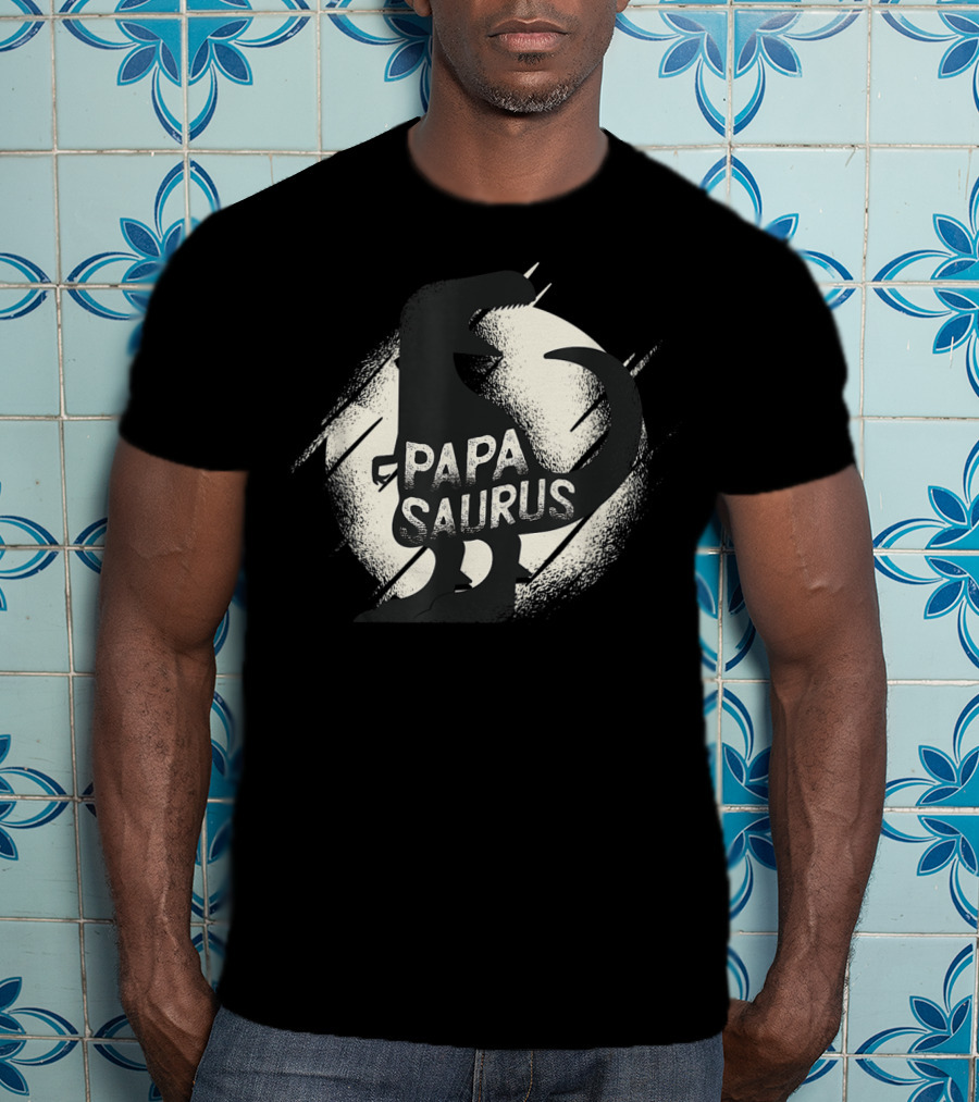 Papasaurus Papa Dinosaur Silhouette Moon T-Shirt