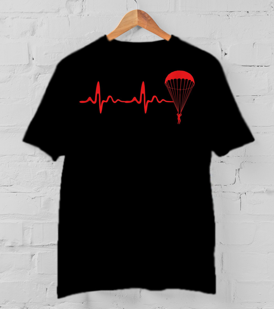 Parachuting Sky Jump Skydiving Skydiver Heartbeat Pulse T-Shirt