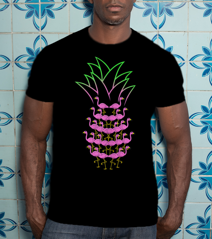 Pineapple Flamingo Neon Stack Formation T-Shirt