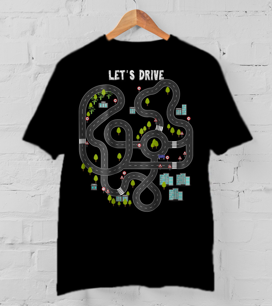 Let's Drive Play Cars On Daddy's Back Mass Road Map T-Shirt