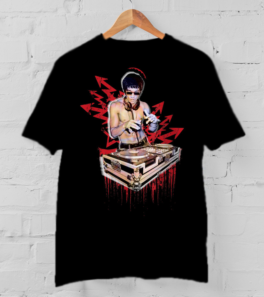 Psycho Bruce Dj Mixing Beats With Red Arrow Background T-Shirt