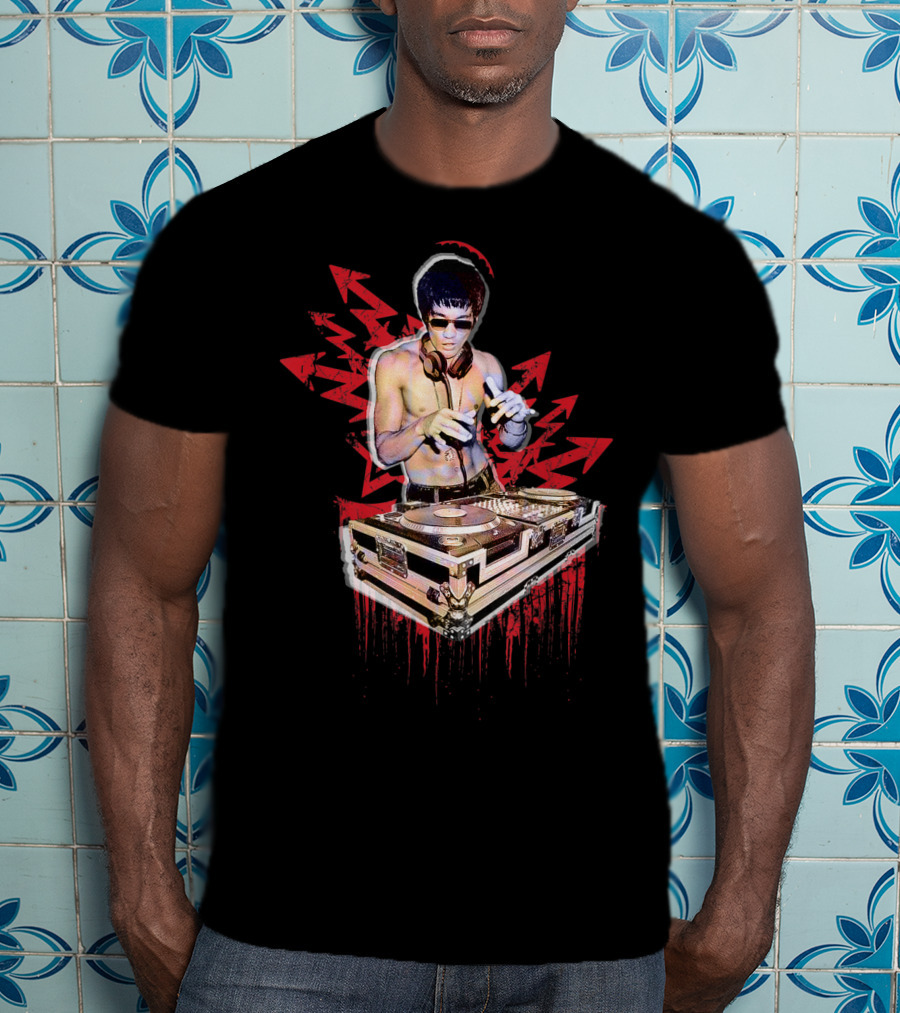 Psycho Bruce Dj Mixing Beats With Red Arrow Background T-Shirt