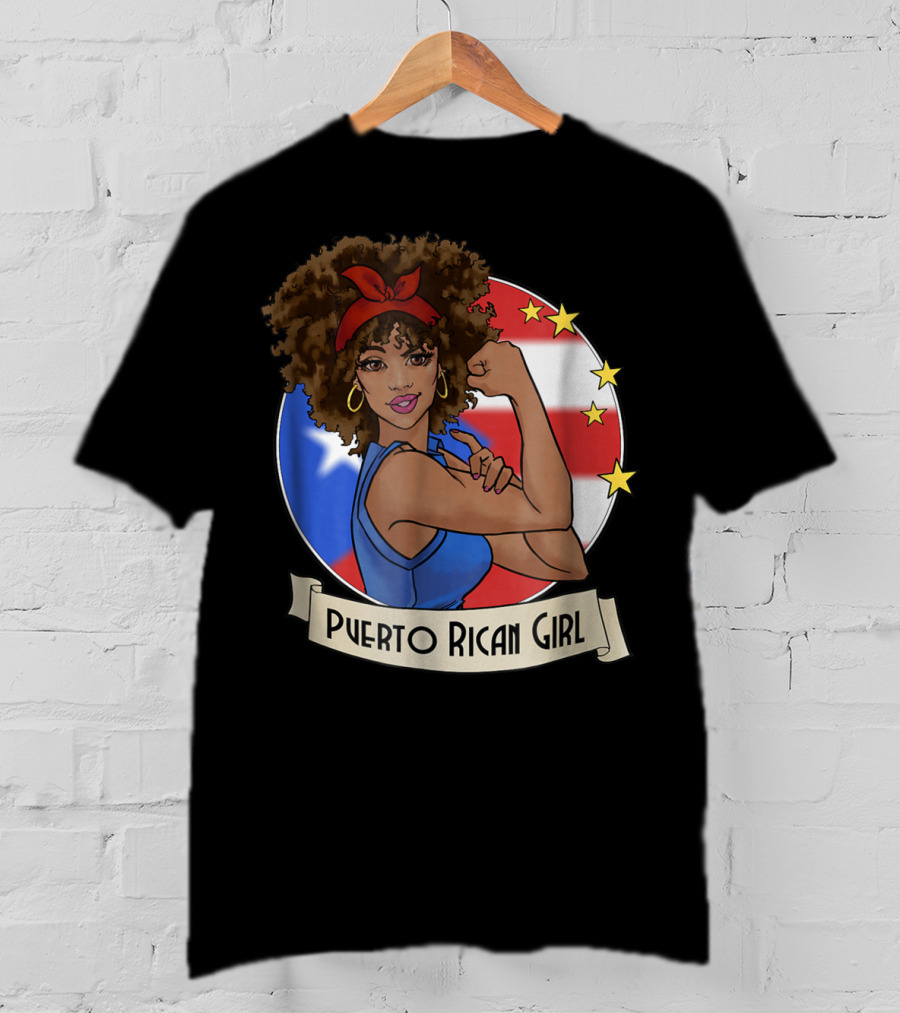 Puerto Rican Girl Strong Pride With Puerto Rico Flag And Stars T-Shirt