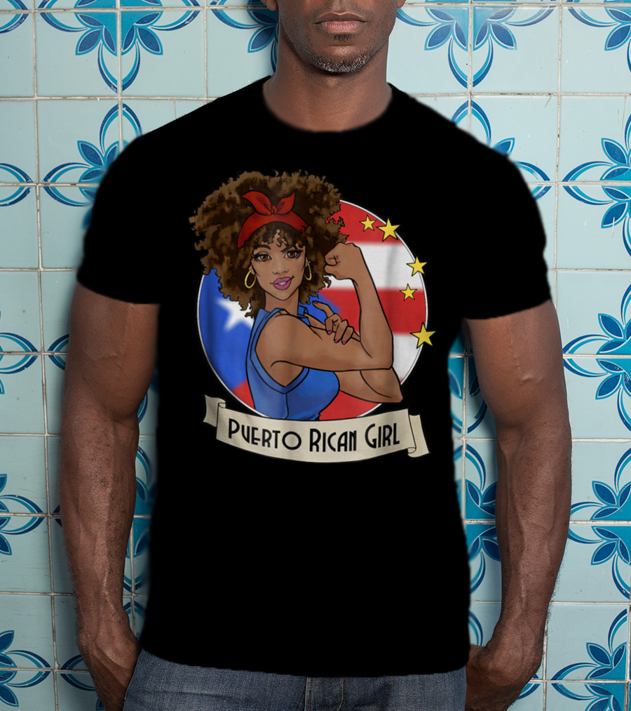 Puerto Rican Girl Strong Pride With Puerto Rico Flag And Stars T-Shirt