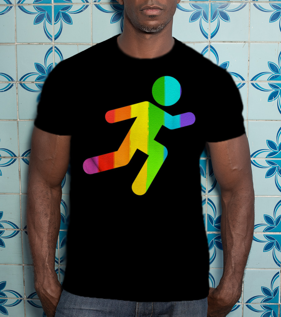 Rainbow Stick Figure Running T-Shirt