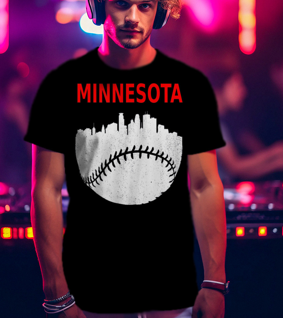 Minnesota Baseball Minneapolis Cityscape Retro Vin T-Shirt