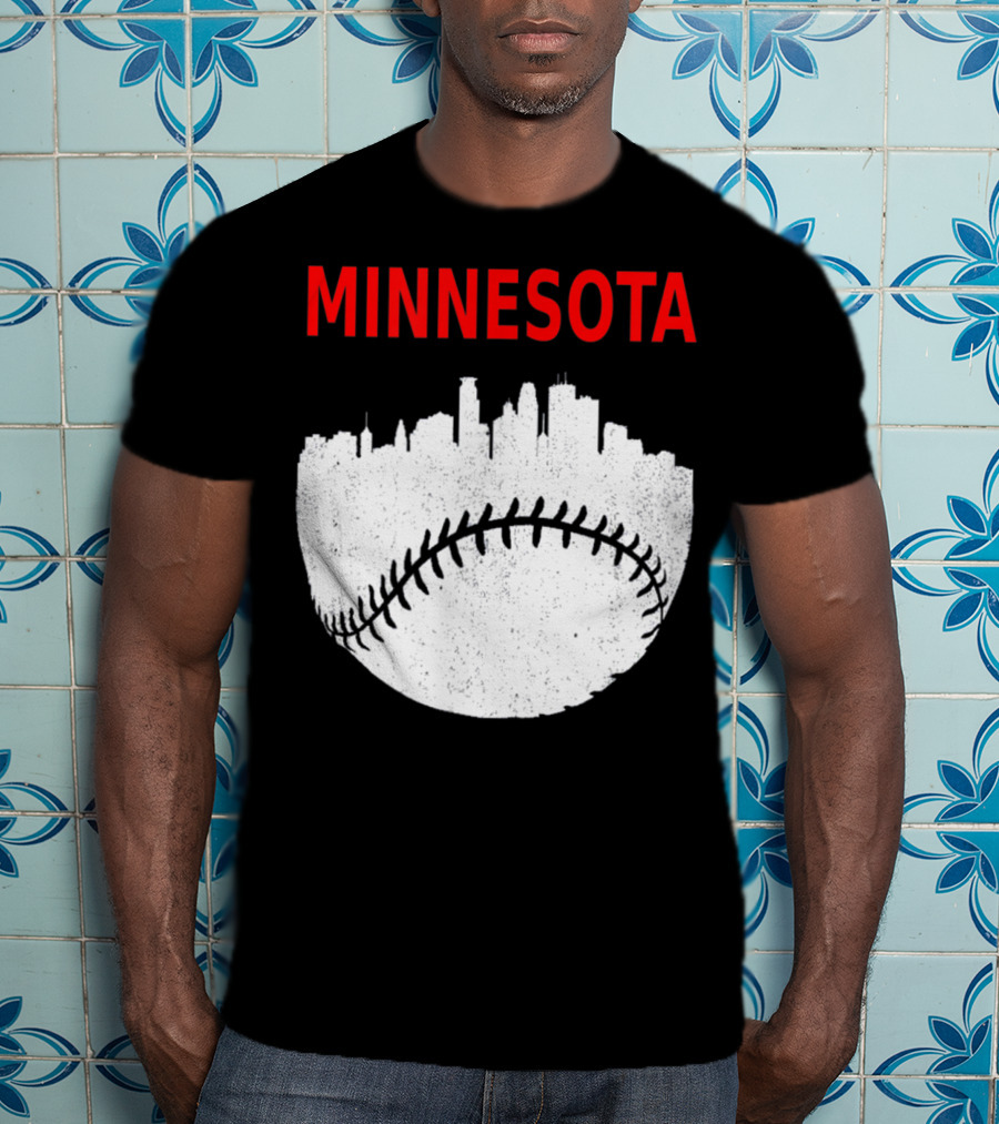 Minnesota Baseball Minneapolis Cityscape Retro Vin T-Shirt