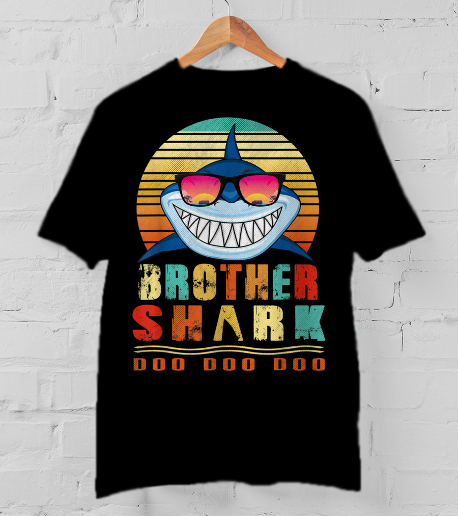 Brother Shark Doo Doo Doo Retro Vintage Sunglasses Sunset T-Shirt