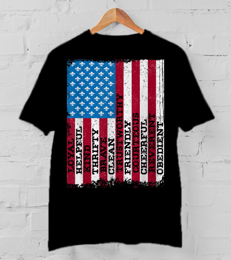 Patriotic Scout Law Traits With US Flag T-Shirt