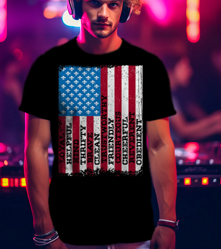 Patriotic Scout Law Traits With US Flag T-Shirt