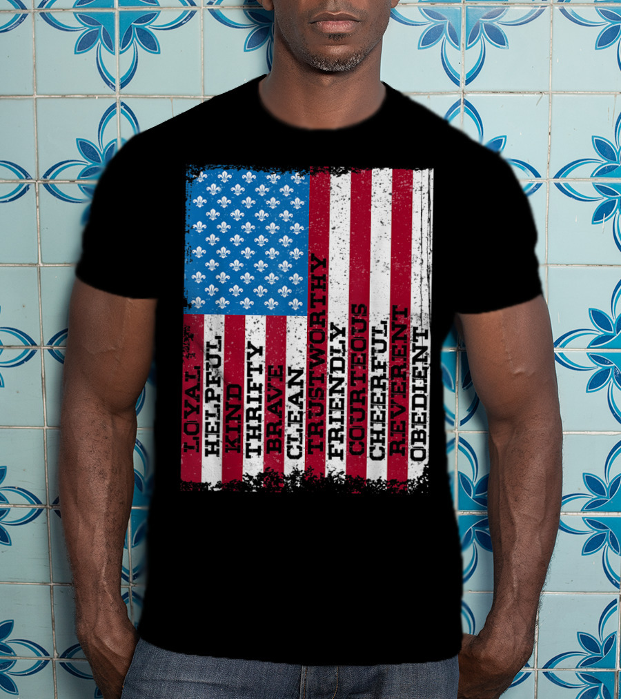 Patriotic Scout Law Traits With US Flag T-Shirt