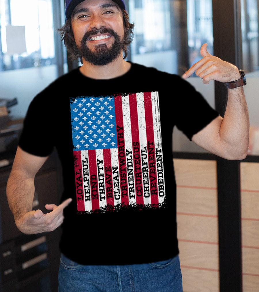 Patriotic Scout Law Traits With US Flag T-Shirt
