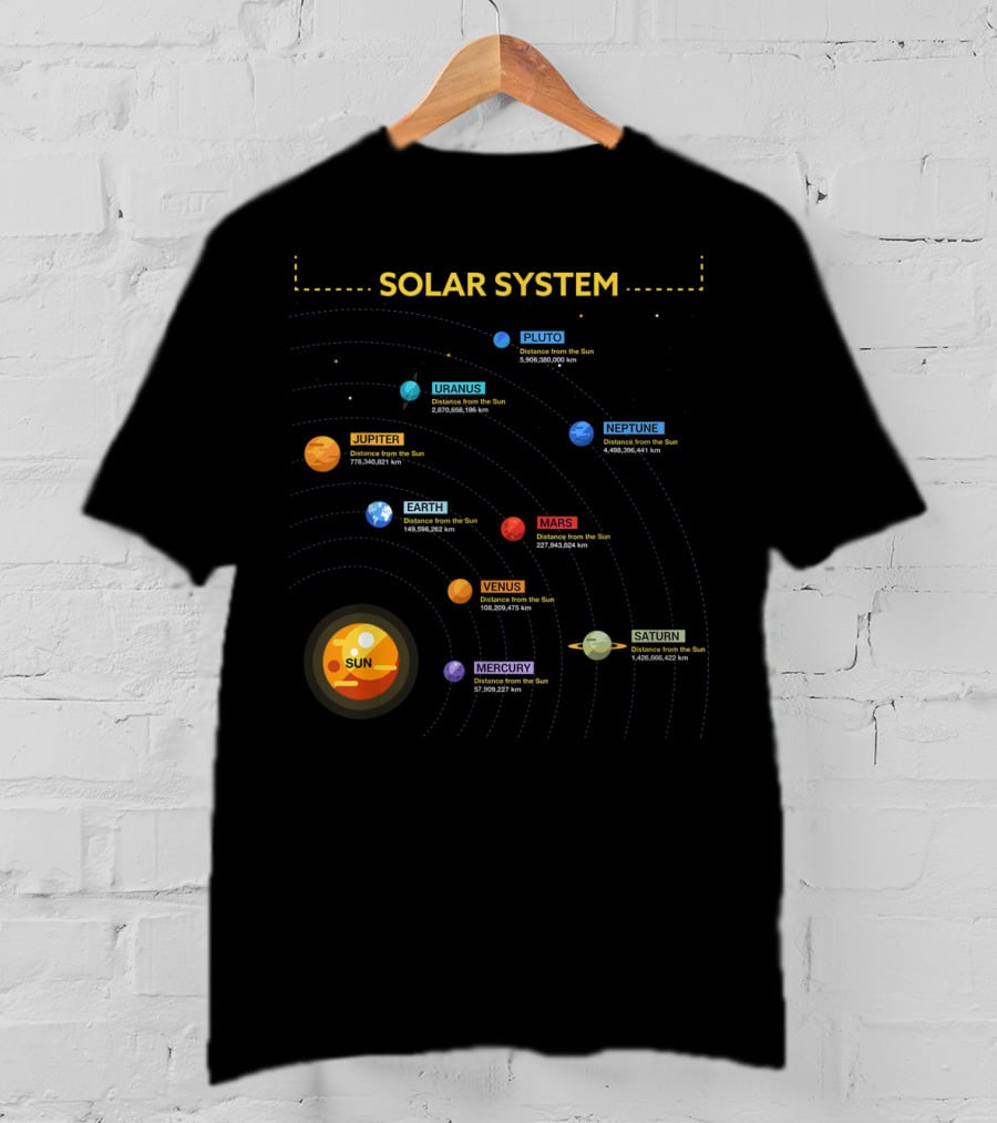 Solar System Sun Mercury Venus Earth Mars Jupiter Saturn Uranus Neptune Pluto T-Shirt