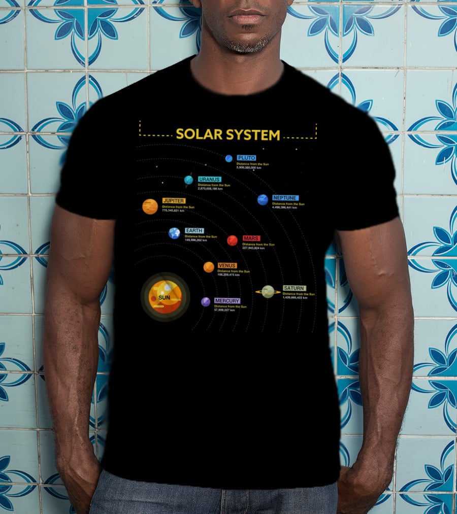Solar System Sun Mercury Venus Earth Mars Jupiter Saturn Uranus Neptune Pluto T-Shirt