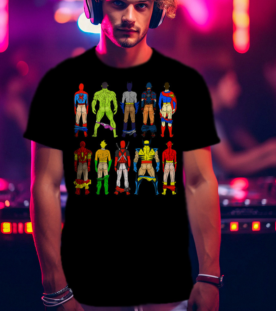 Superhero Butts Avengers DC Comics Parody Action Heroes 4 T-Shirt
