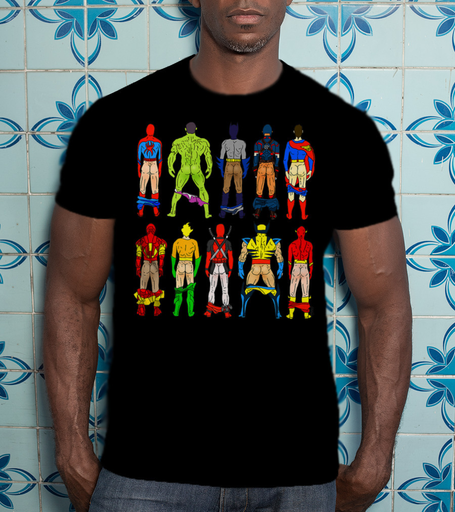 Superhero Butts Avengers DC Comics Parody Action Heroes 4 T-Shirt