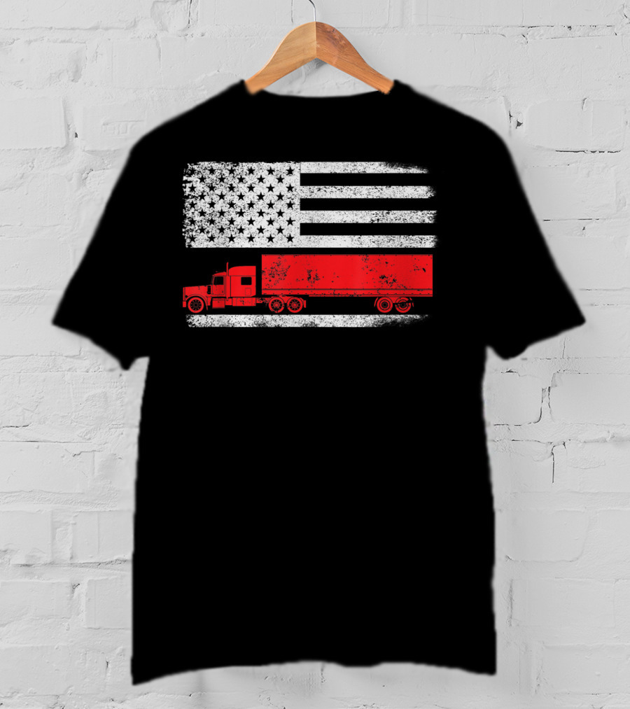 USA Flag American Trucker Red Semi Truck T-Shirt