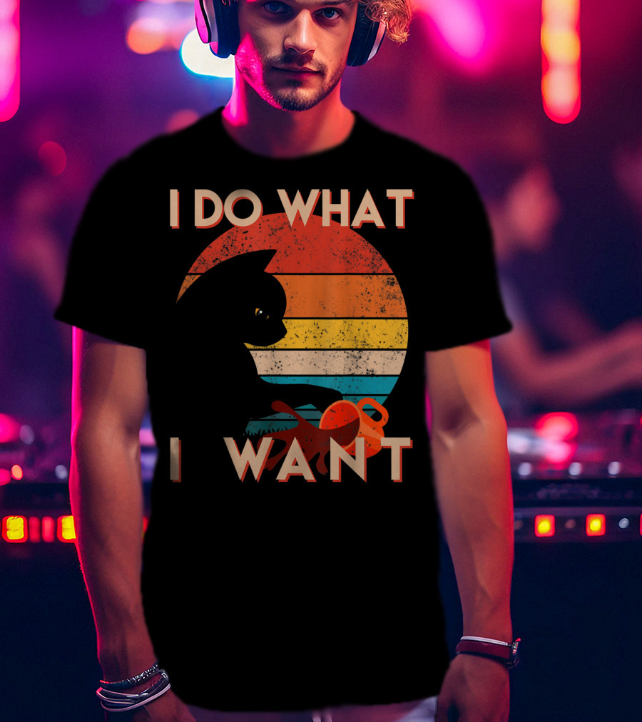 Vintage Cat I Do What I Want Retro Sunset Style Art Cat T-Shirt