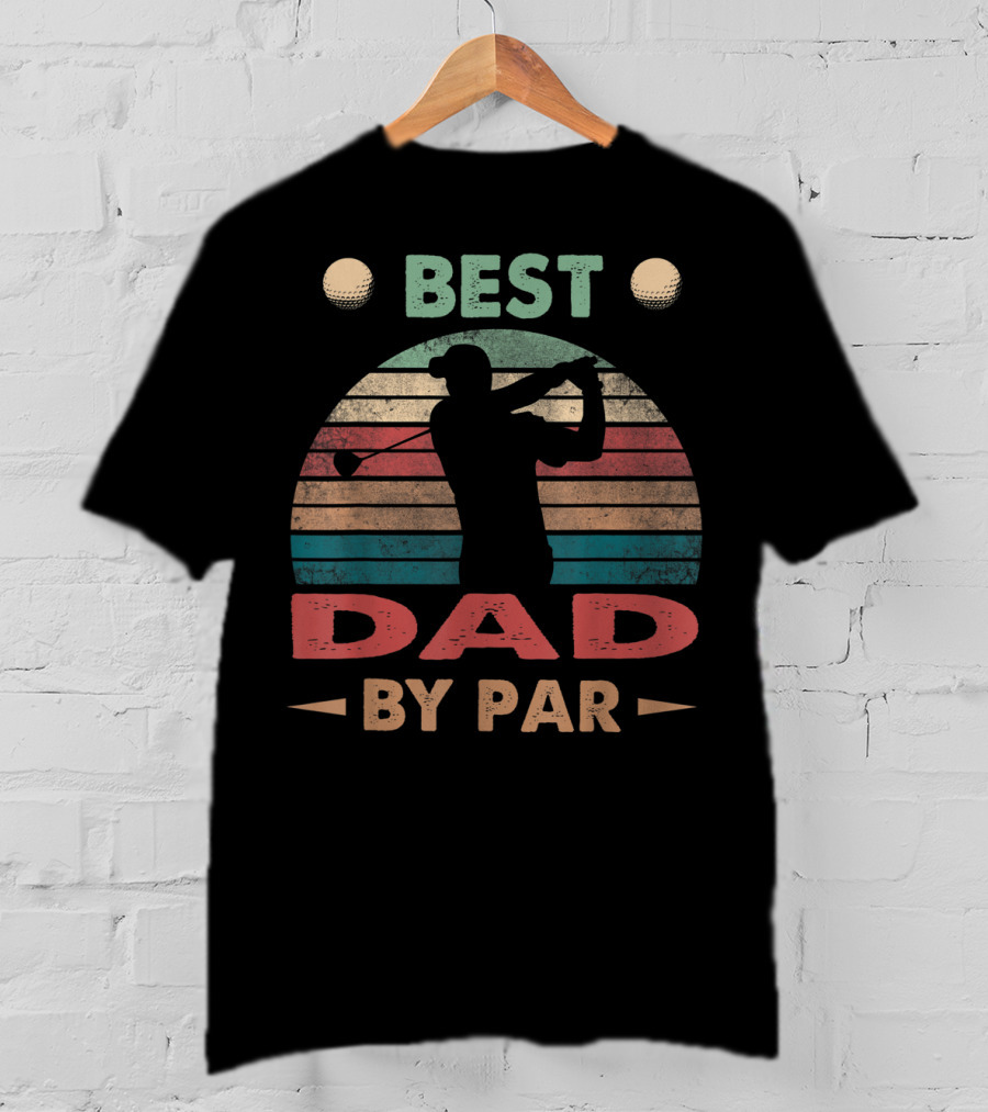 Best Dad By Par Vintage Golf Silhouette Retro Stripes T-Shirt