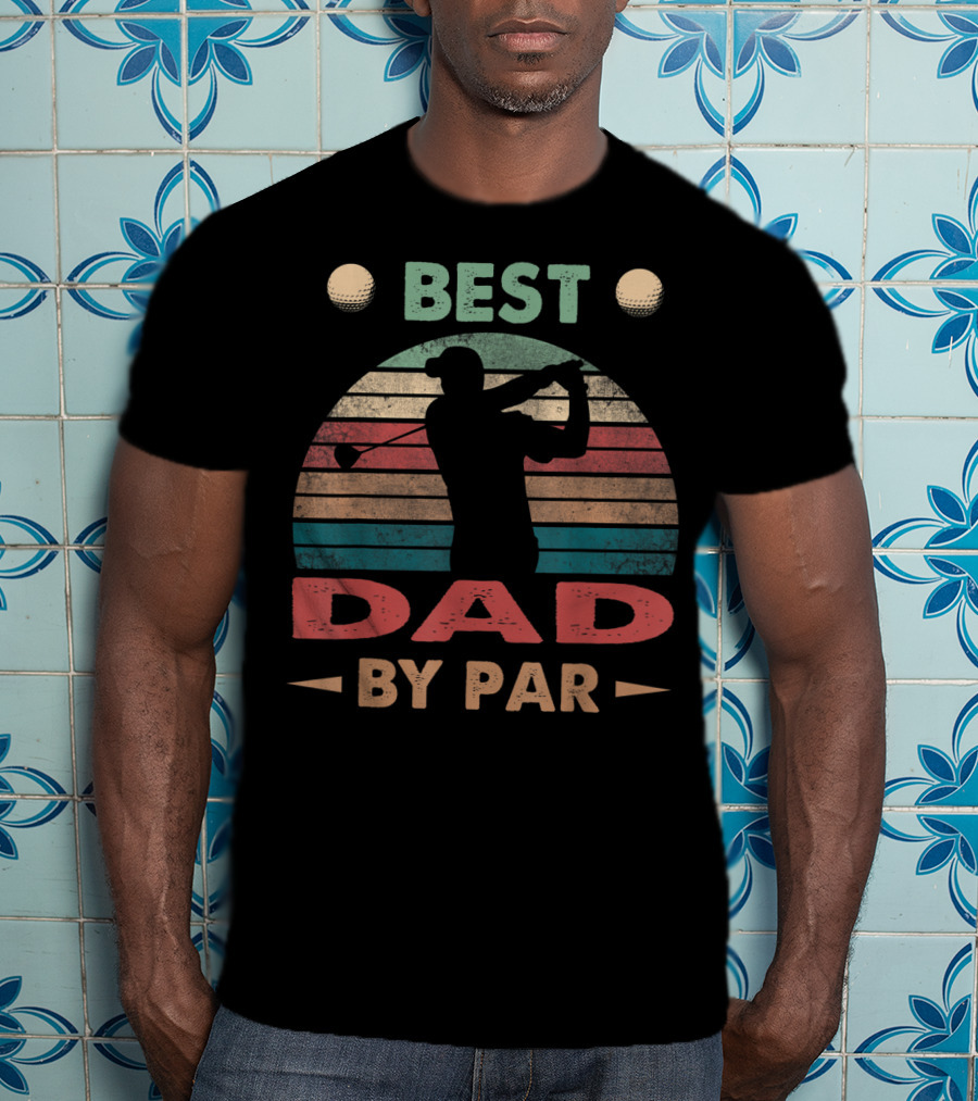 Best Dad By Par Vintage Golf Silhouette Retro Stripes T-Shirt