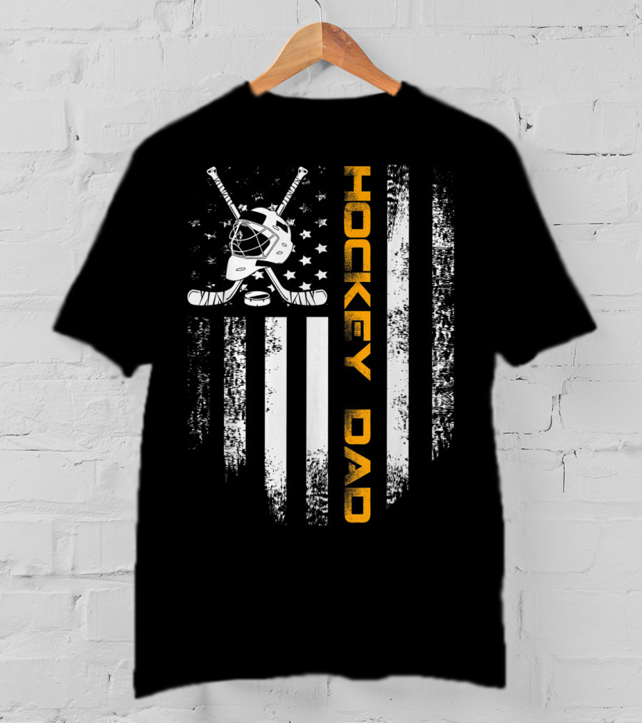 Vintage Hockey Dad American Flag Father's Day Cool T-Shirt