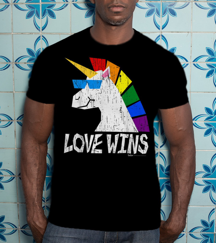 Love Wins Totally Straight Rainbow Unicorn Vintage Gay T-Shirt