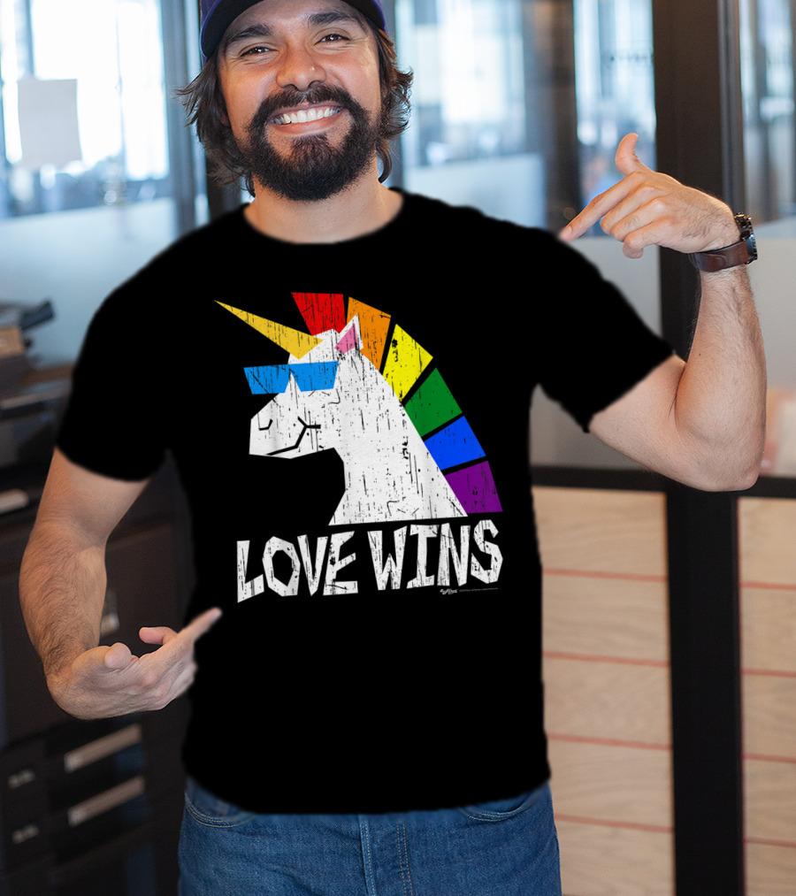 Love Wins Totally Straight Rainbow Unicorn Vintage Gay T-Shirt