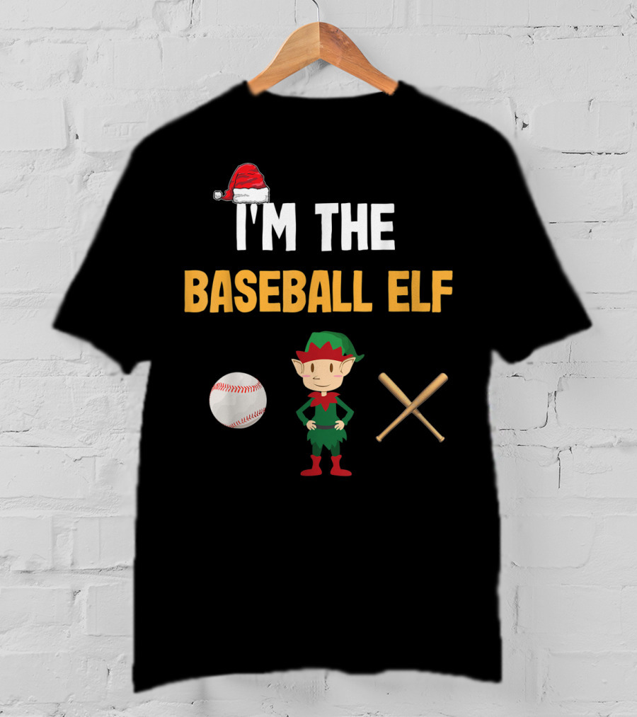 I'm The Baseball Elf Santa Hat Baseball Emoji Elf Bat Cross T-Shirt