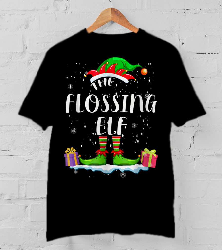The Flossing Elf Christmas Snowflakes And Gifts Holiday Family T-Shirt