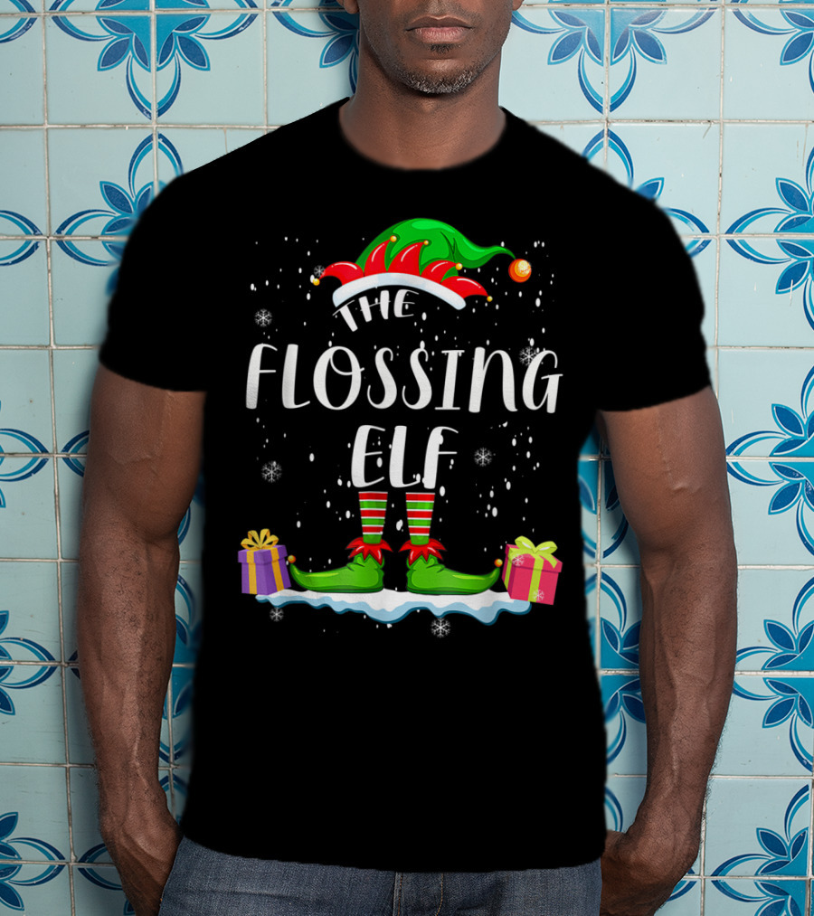 The Flossing Elf Christmas Snowflakes And Gifts Holiday Family T-Shirt
