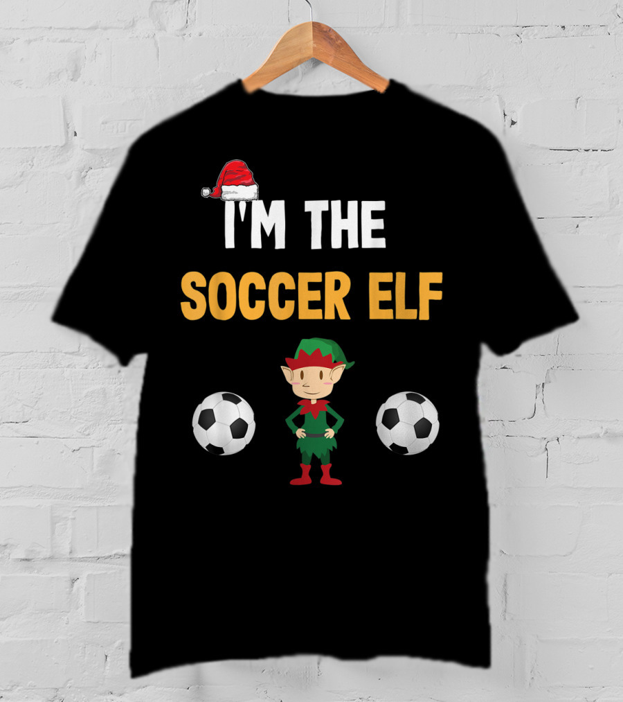 I'M THE SOCCER ELF Santa Hat Footballs T-Shirt