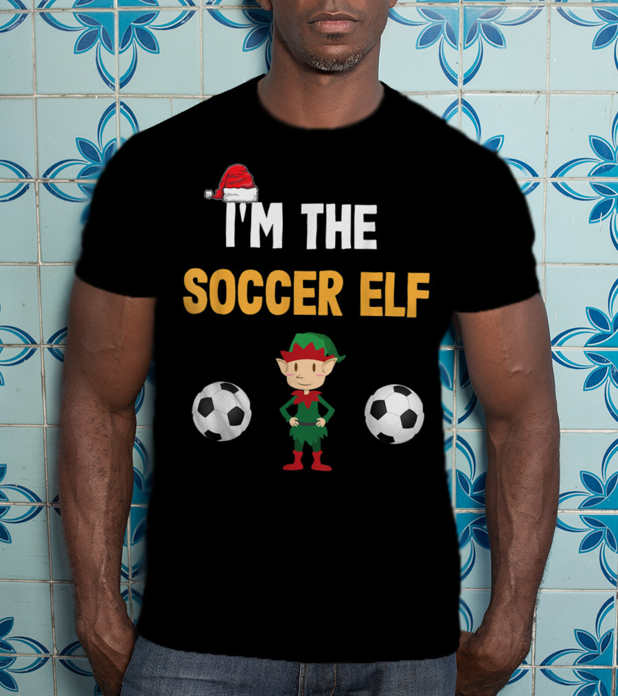 I'M THE SOCCER ELF Santa Hat Footballs T-Shirt