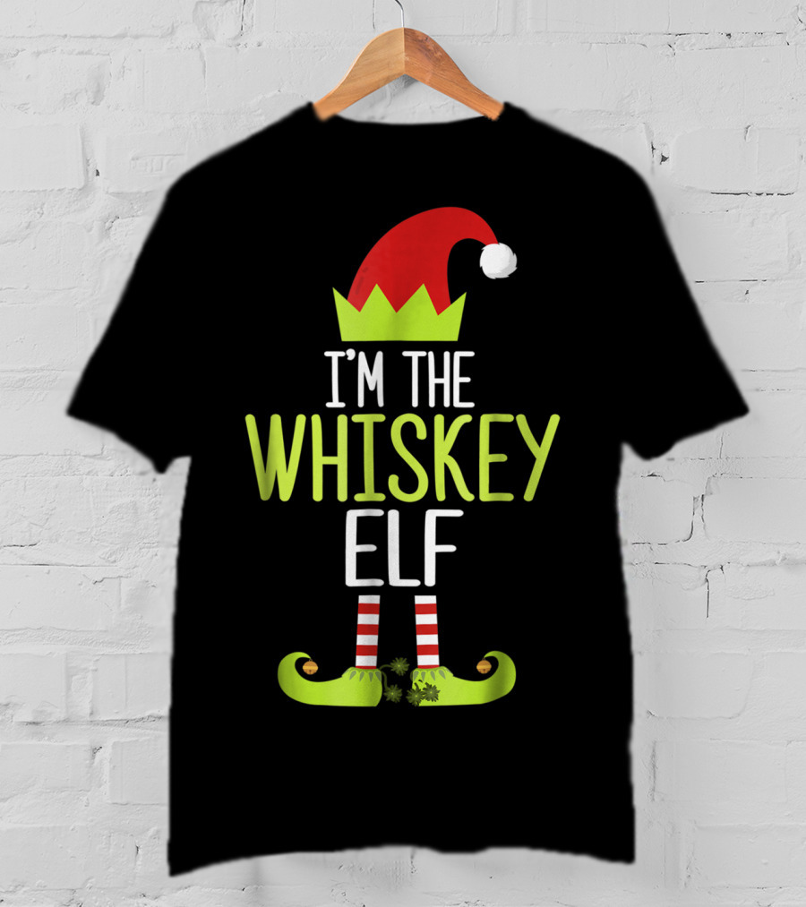 I'm The Whiskey Elf Christmas Family Elf Hat And Striped Shoes T-Shirt