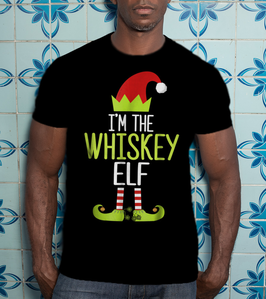 I'm The Whiskey Elf Christmas Family Elf Hat And Striped Shoes T-Shirt
