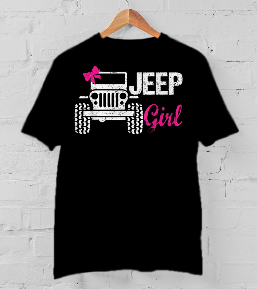 Jeep Girl Offroad Funny Men Women Kids Jeeps's With Pink Bow T-Shirt