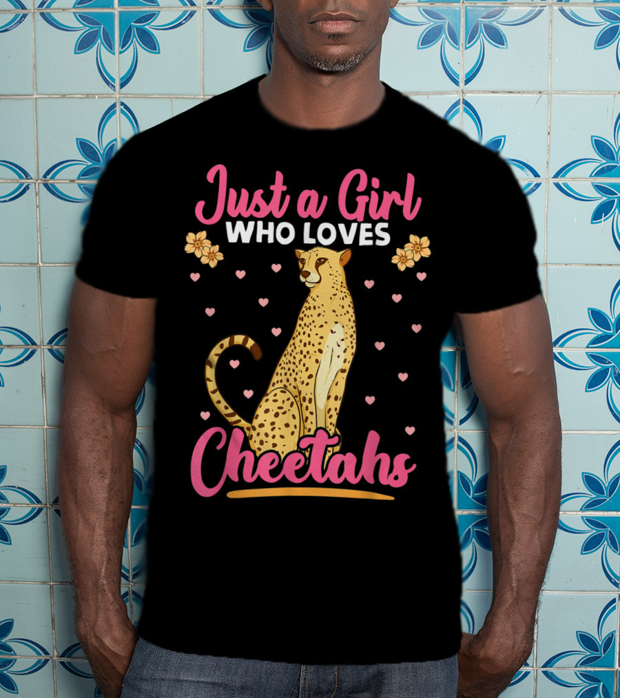 Just A Girl Who Loves Cheetahs With Hearts And Flowers T-Shirt
