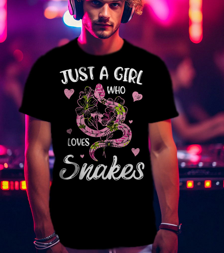 Just A Girl Who Loves Snakes With Pink Floral Snake T-Shirt