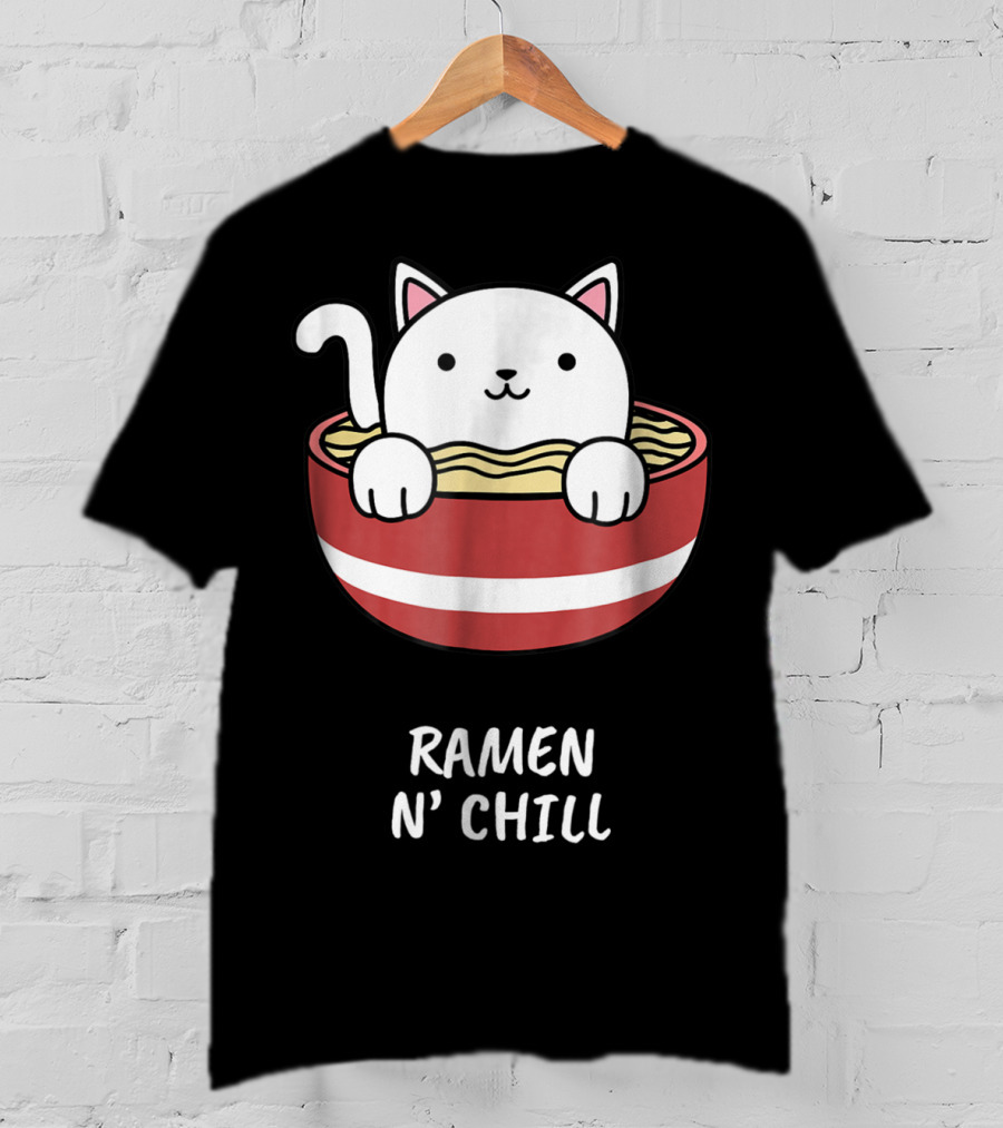Kawaii Japanese Anime Cat Ramen N' Chill Kids Girl T-Shirt