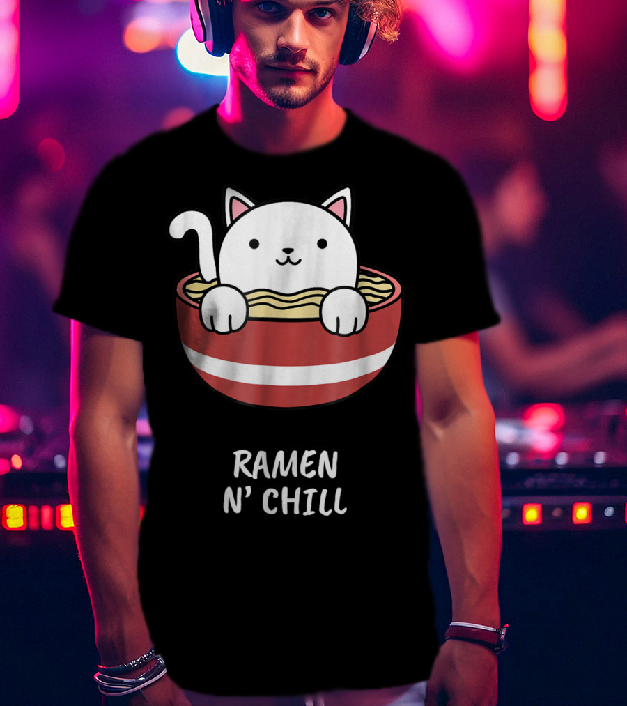 Kawaii Japanese Anime Cat Ramen N' Chill Kids Girl T-Shirt
