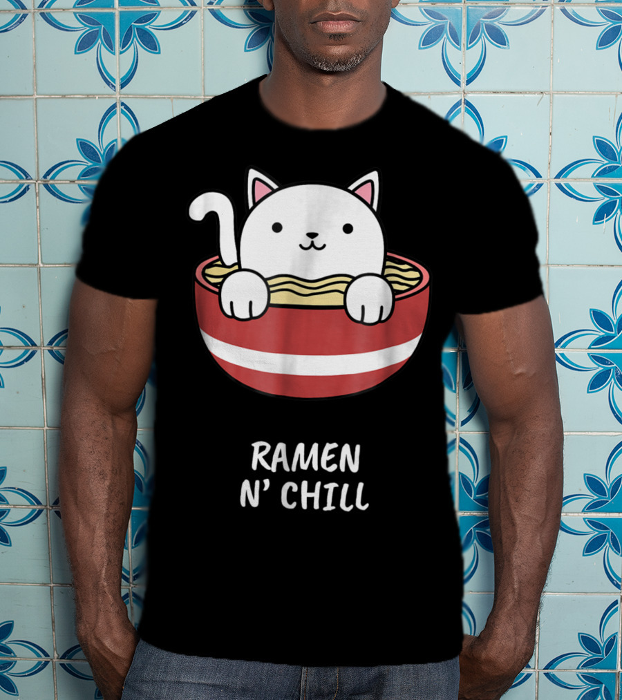 Kawaii Japanese Anime Cat Ramen N' Chill Kids Girl T-Shirt