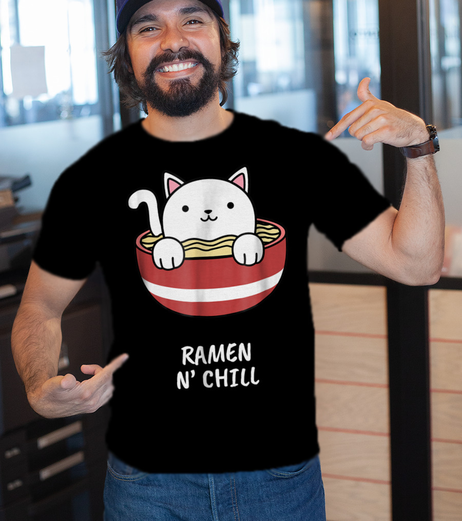 Kawaii Japanese Anime Cat Ramen N' Chill Kids Girl T-Shirt