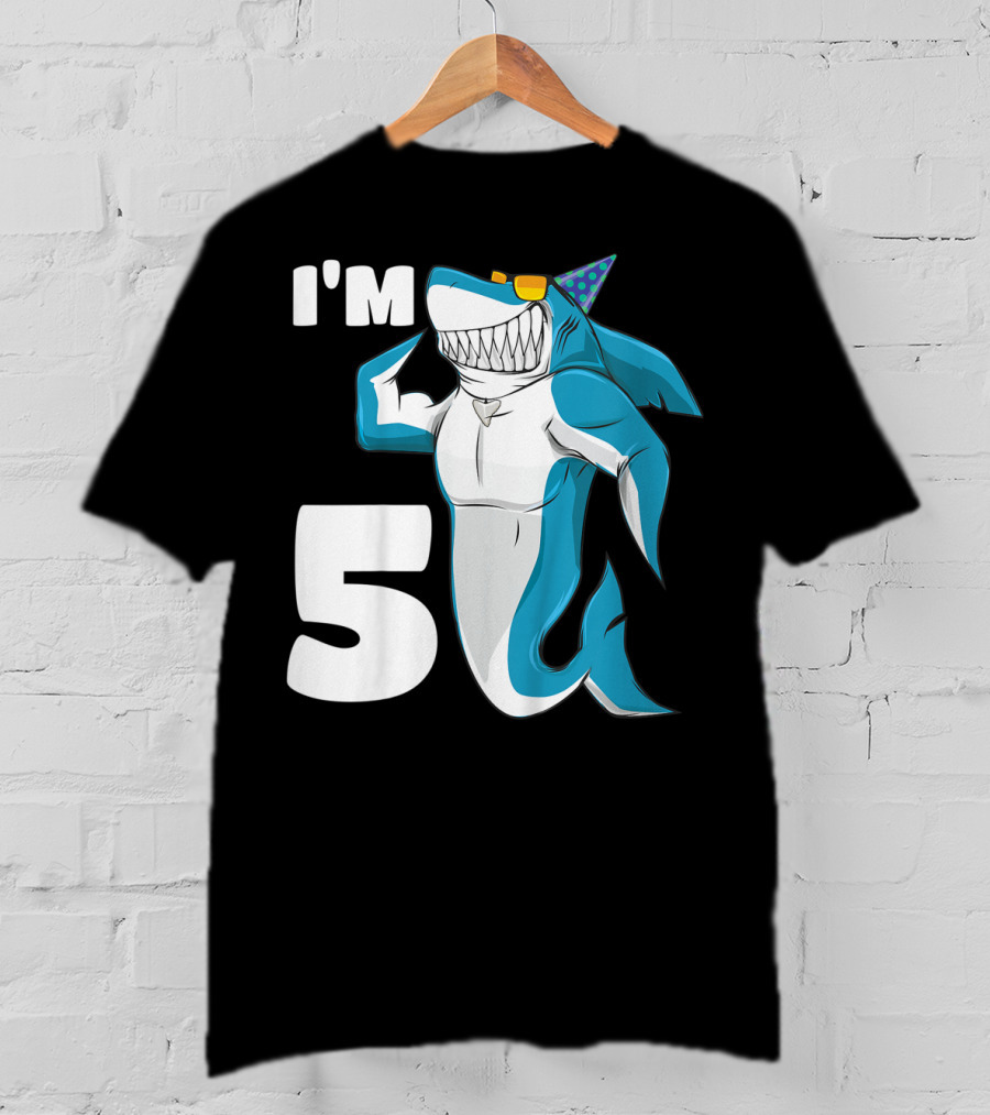 I'm 5 Muscle Shark Birthday Party Hat T-Shirt