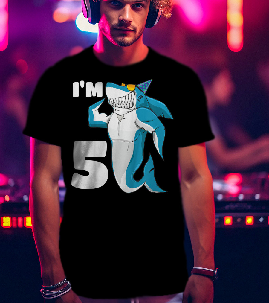 I'm 5 Muscle Shark Birthday Party Hat T-Shirt