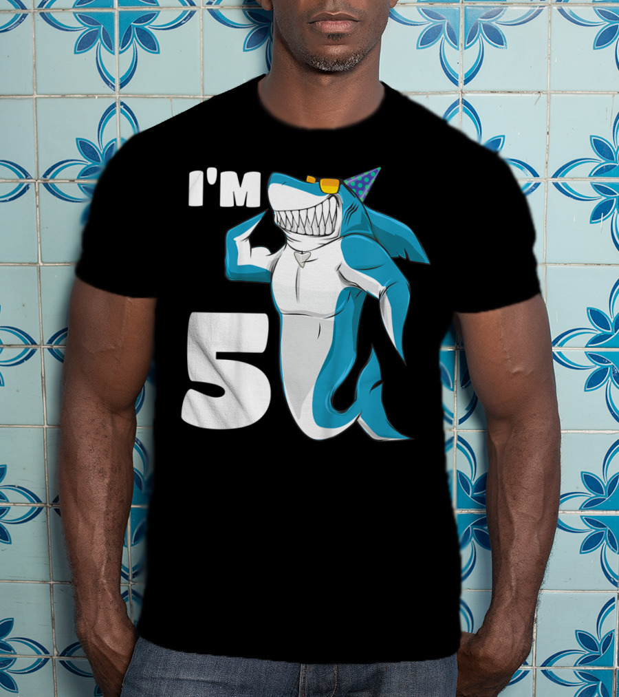 I'm 5 Muscle Shark Birthday Party Hat T-Shirt