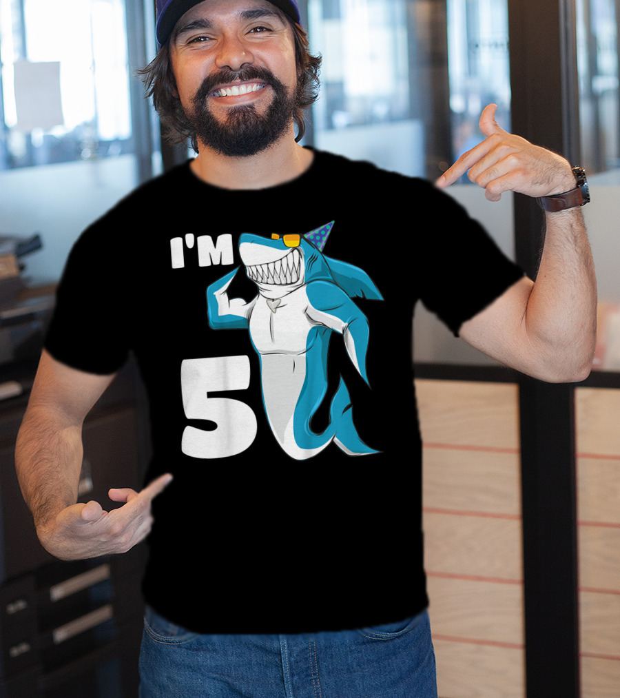 I'm 5 Muscle Shark Birthday Party Hat T-Shirt