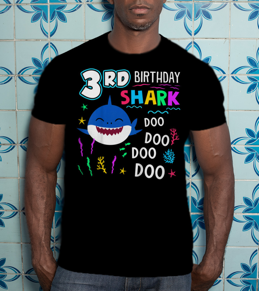 3Rd Birthday Shark Doo Doo Kids Happy 3 Years T-Shirt