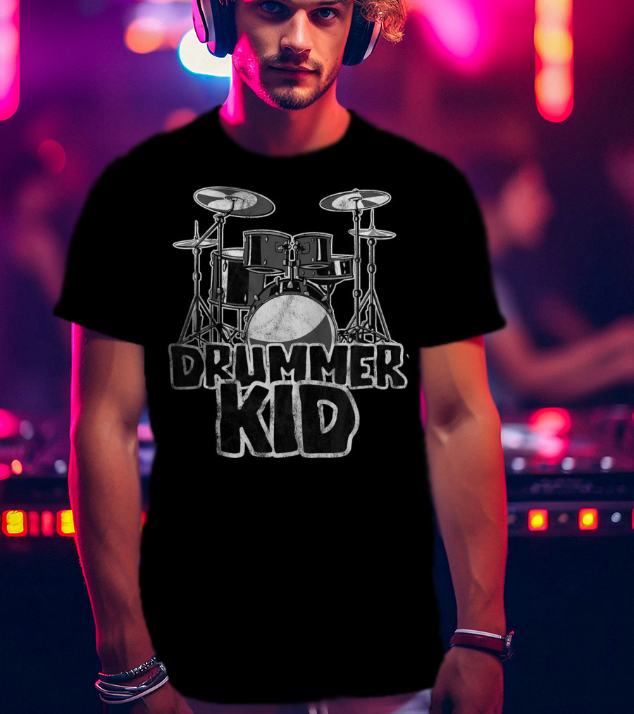 Drummer Kid Awesome Drum Kit For Young Musicians T-Shirt