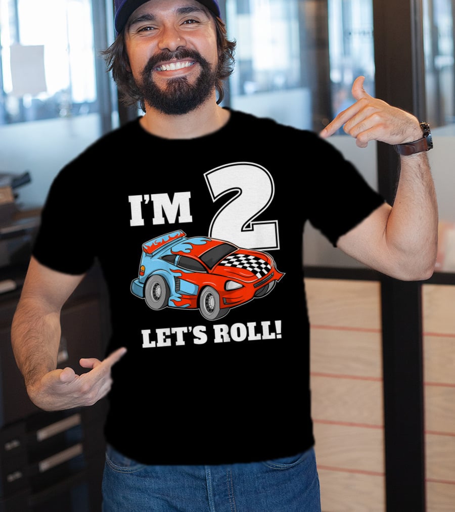 I'm 2 Let's Roll Race Car Kids 2nd Birthday Boy T-Shirt